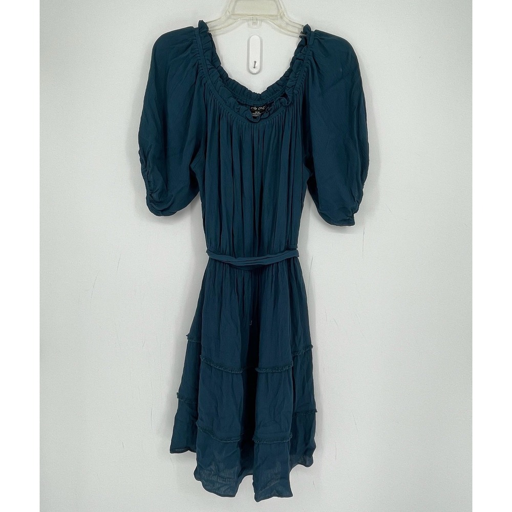 City Chic Women's Blue Tiered Ruffle Puff Sleeve Mini Boho Dress Plus Size M 18